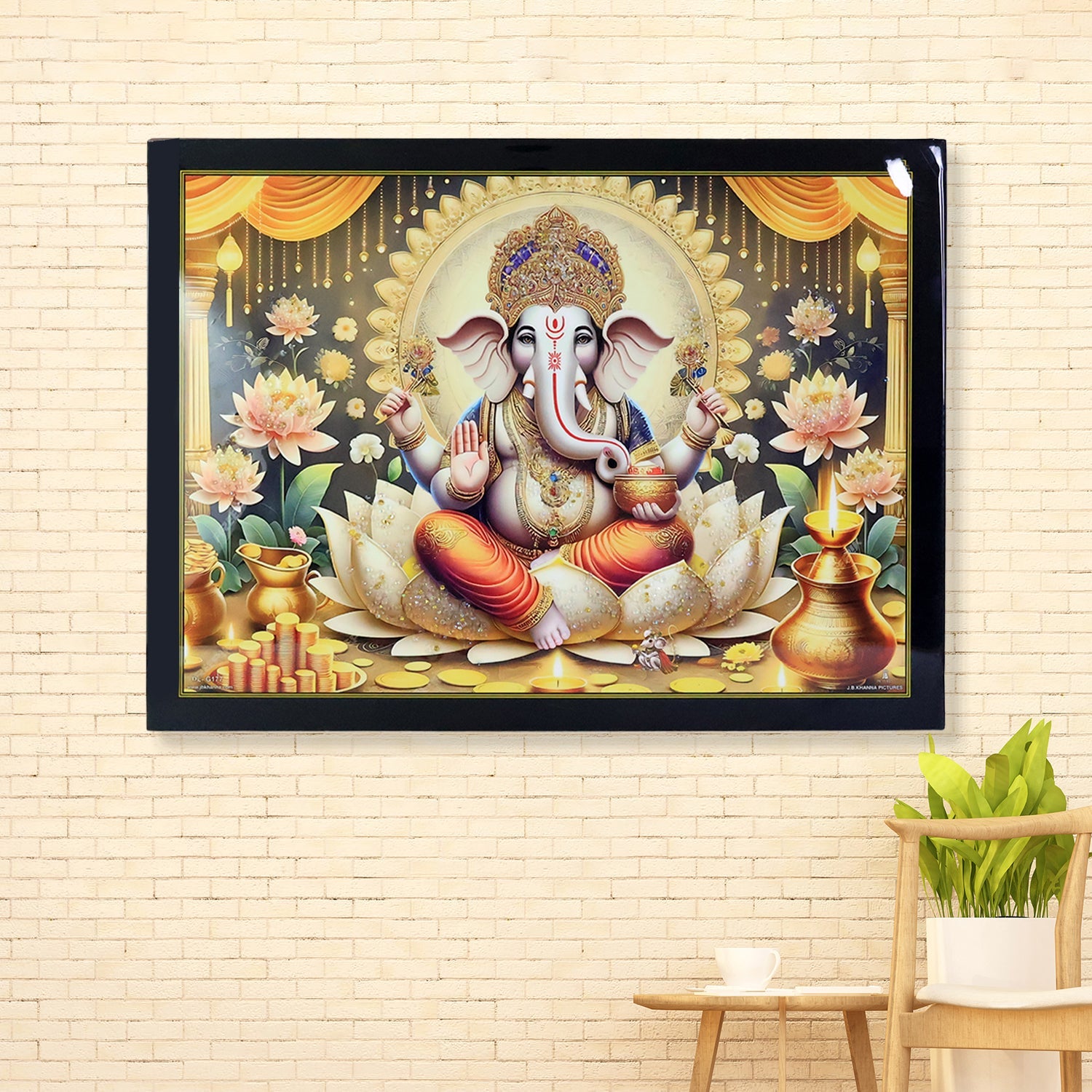 Divine Lord Ganesha Wall Painting with Wooden Frame Mix Design, 60x45 Cm Approx (1 Pc) Divine Lord Ganesha Wall Painting with Wooden Frame Mix Design, 60x45 Cm Approx (1 Pc)